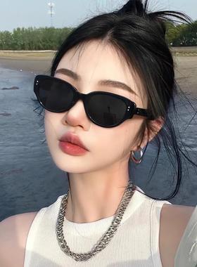复古猫眼墨镜女防晒遮阳高级感2025新款椭圆近视偏光黑色太阳眼镜