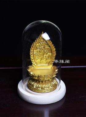 树脂实木金色观音菩萨佛像背光莲花台唐卡底座摆件红木佛龛佛光座