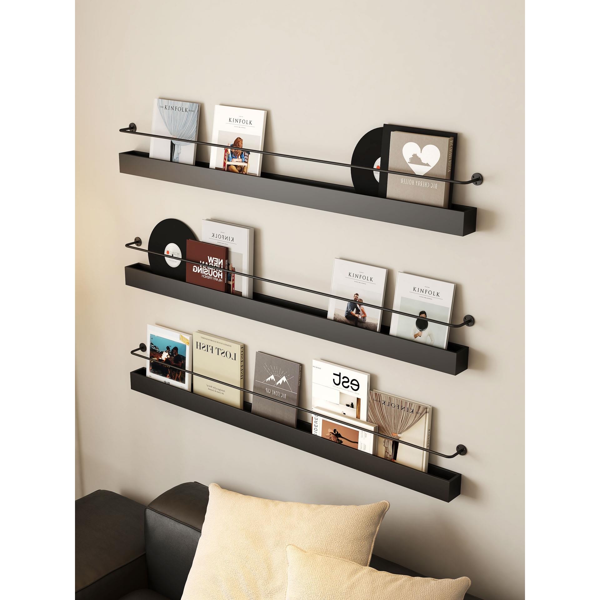 北欧铁艺书架报刊架一字壁挂墙上简约创意报刊架杂志展示置物架子