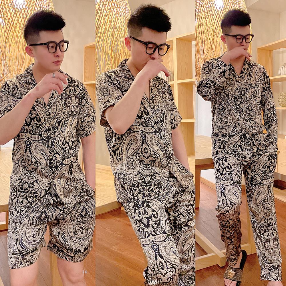 薄款短袖睡衣裤套组2026夏季清凉休闲大尺码时尚可外穿家居服两件