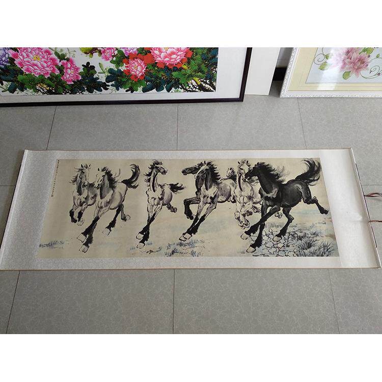 徐悲鸿八骏图国画马水墨画艺术微喷高清复制画客厅办公室装饰画