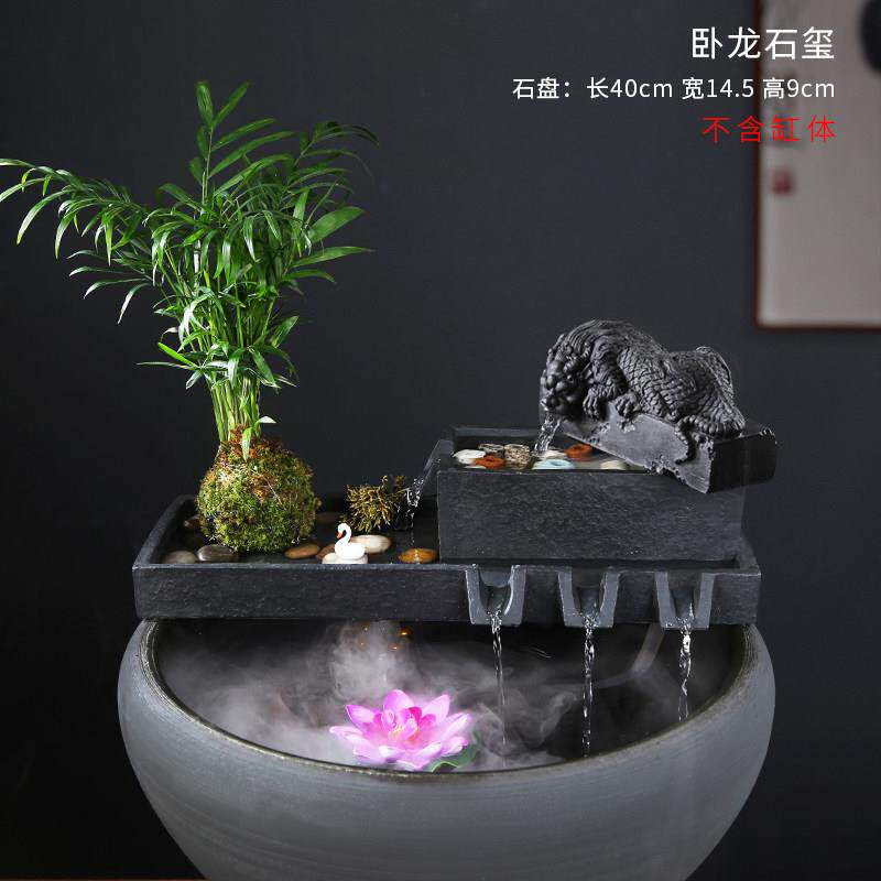 古法鱼缸过滤器人造石造景流水循环系统增氧养鱼陶瓷假山装饰配件