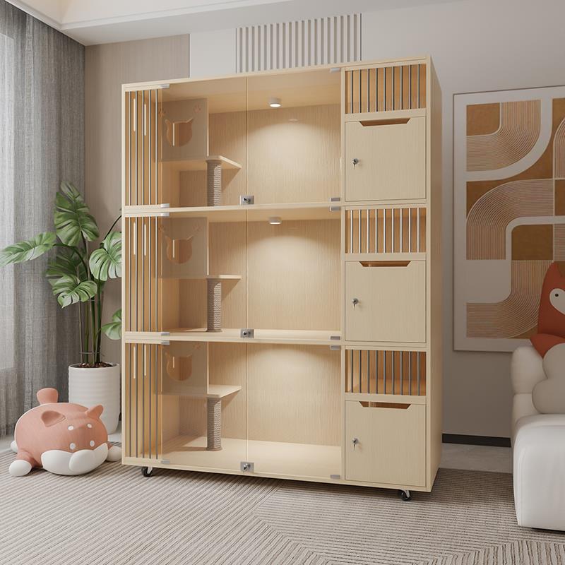 定制猫柜猫别墅猫咪寄养繁育宠物店展示柜猫产房猫舍三层实木猫笼