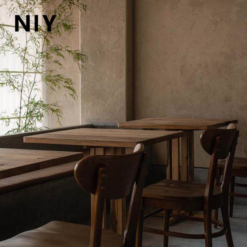 niy中古咖啡桌方桌餐桌杂木桌侘寂桌椅实木咖啡厅户外餐饮厅柚木