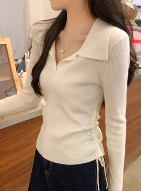 polo领设计感长袖小衫2025新款春秋季内搭毛衣针织打底衫女装上衣