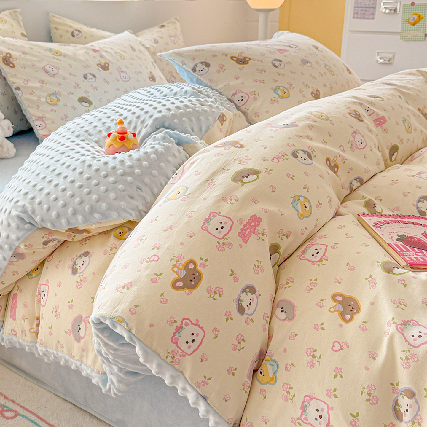 A类全棉豆豆绒被套单件牛奶绒被罩150x200x230秋冬珊瑚绒四件套