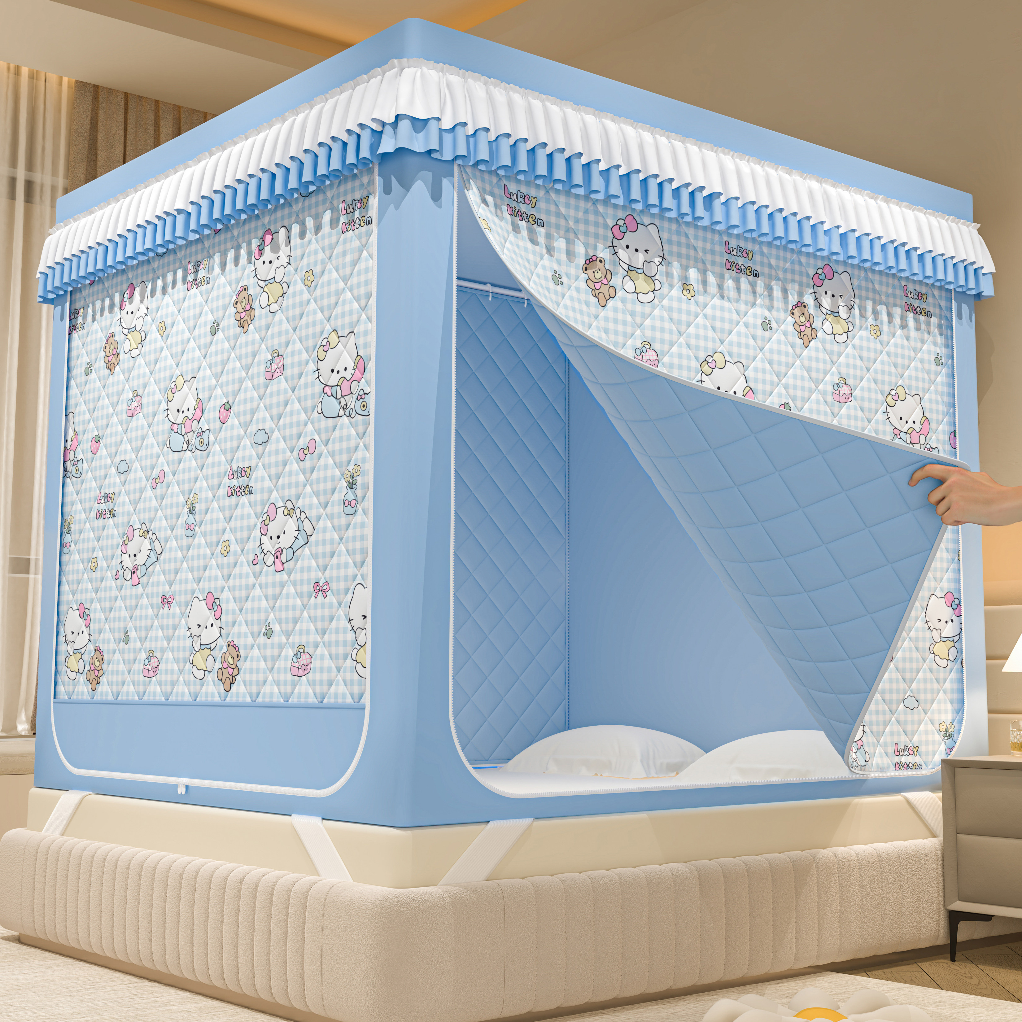 冬季室内保暖帐篷防摔蚊帐婴儿防止掉床支架杆加粗加厚家用遮光帘