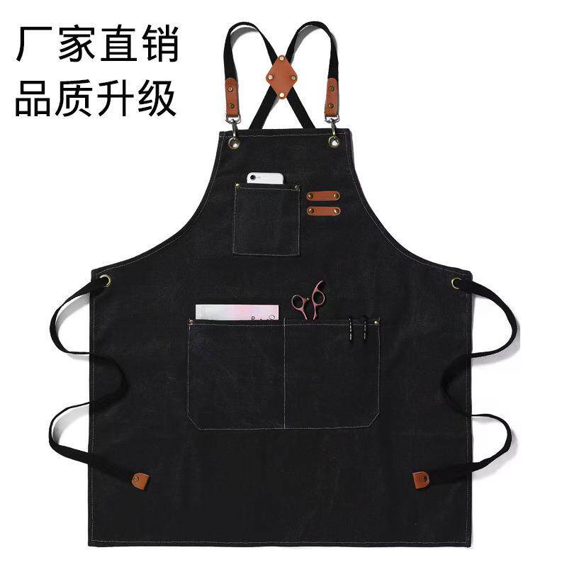 多口袋厨房园艺工作全棉围裙帆布加厚防水防污耐磨围裙罩衣