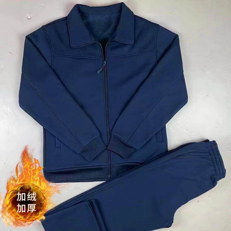 冬季加绒加厚长袖体能训练服套装抗静电不起球保暖户外跑步训练服