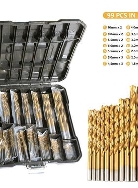 厂家直销99pcs麻花钻头高速钢镀钛直柄麻花钻手电钻打孔工具套装