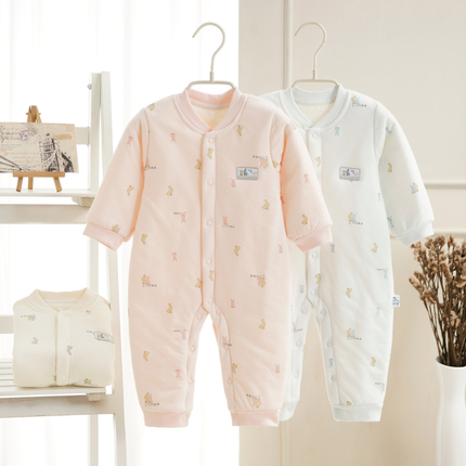 Pure Cotton Spring and Autumn Baby Padded Jumpsuit Newborn Pure Cotton Thin Cotton Newborn Baby Crawling Suit Three-Layer Warmth