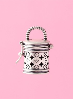时尚老花桶包吊坠S925银复古镂空迷你嘎乌盒潮可爱桶形小吊坠女