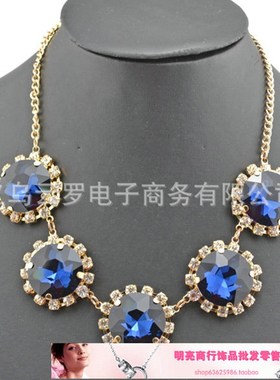 欧美时尚潮流饰品百搭 个性夸张几何水晶宝石合金项链 女锁骨链