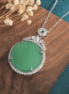 项链玉髓绿吊坠挂件天然无事牌冰种阳女翡翠镶嵌平安扣色男女玉佩