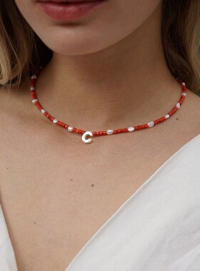 欧美2023杂志同款可定制字母设计天然石字母项链女手工串珠锁骨链