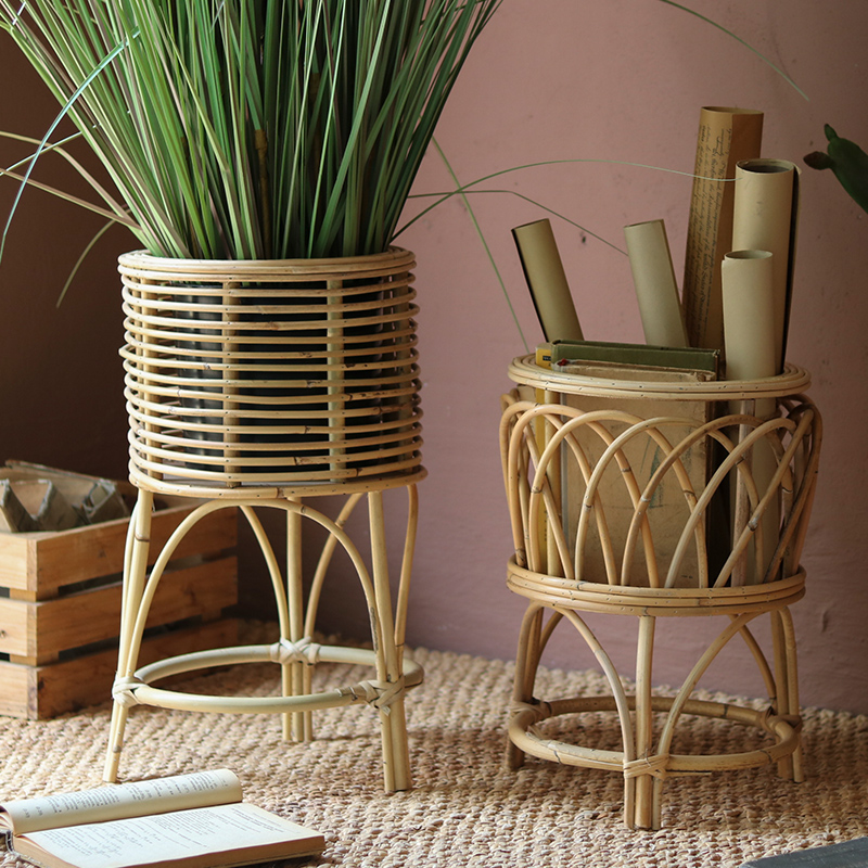 极速印尼藤编网红花架子绿植盆栽落地单个花盆架客厅阳台花园庭院