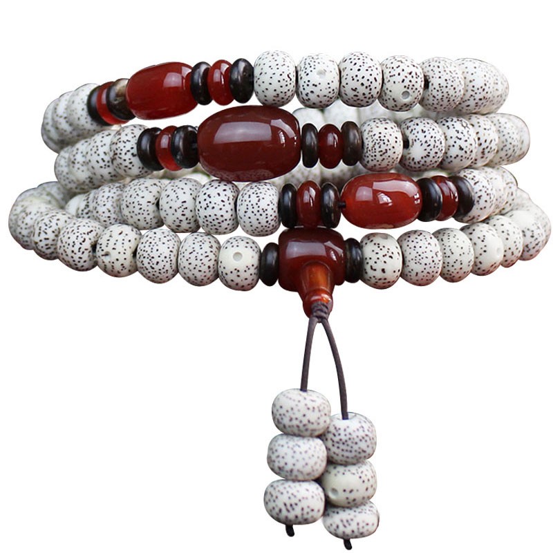 天然星月菩提子A++海南籽高密顺白108颗佛珠手链原籽颗颗月正包邮