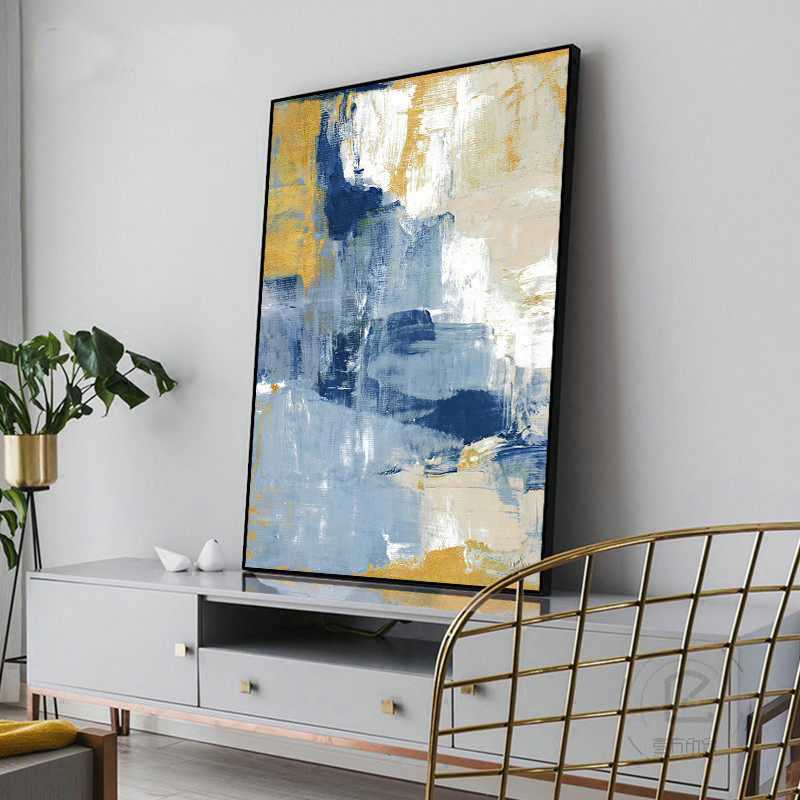 赵无极手绘现代简约抽象装饰画酒店样板间壁画客厅玄关竖版油画