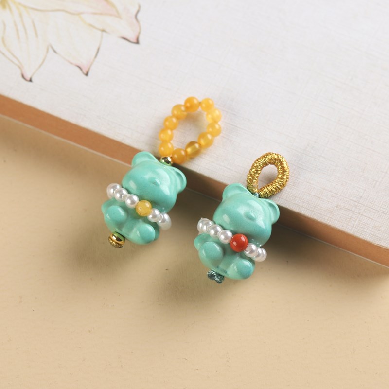 菱镁矿雕刻爱心熊软萌可爱小配饰蜜蜡小配件手链DIY项链配件