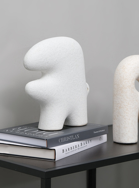 北欧侘寂风白色陶瓷抽象艺术雕塑摆件样板间玄关书柜边几软装饰品