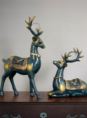 北欧式招财情侣麋鹿水晶球摆件客厅玄关酒柜创意装饰品乔迁小礼物