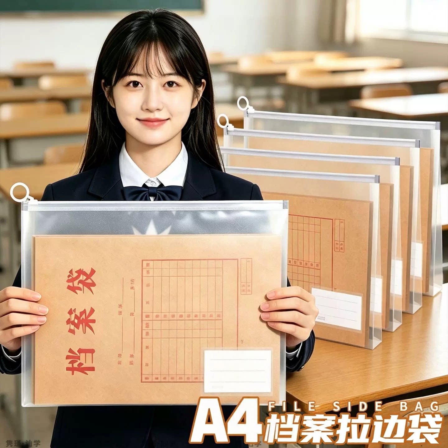 A4文件袋透明加厚防水拉边袋塑料学生档案袋保护套大容量加大号