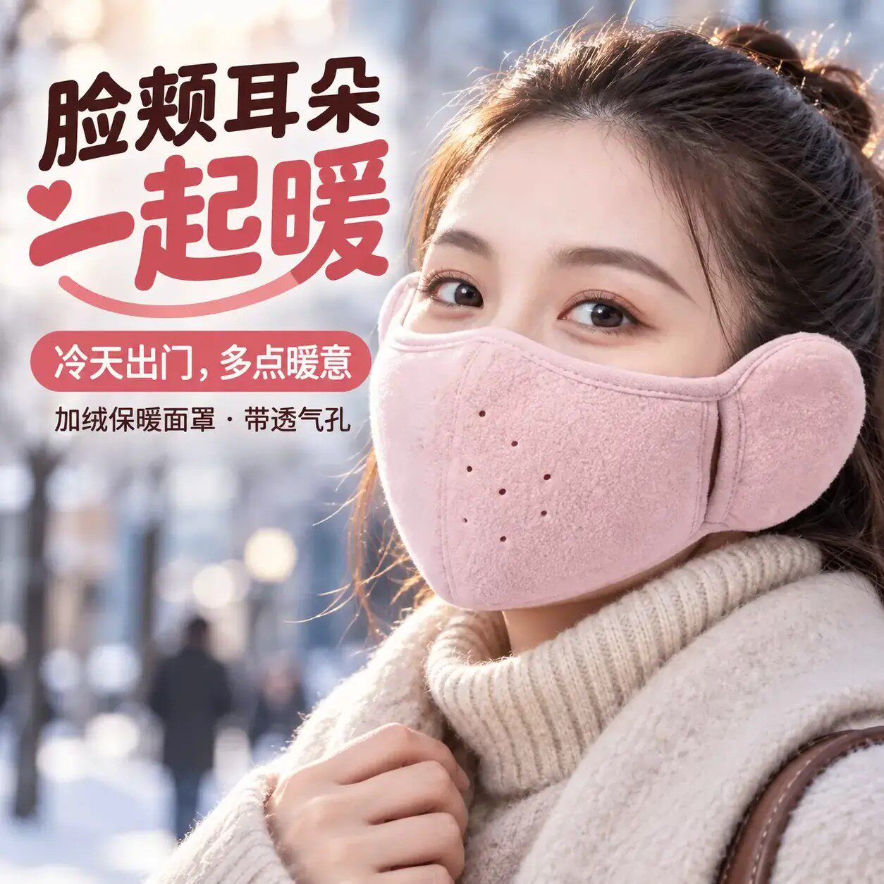 秋冬季骑行防风保暖口罩女护全脸加绒防寒防尘户外面罩可水洗耳套
