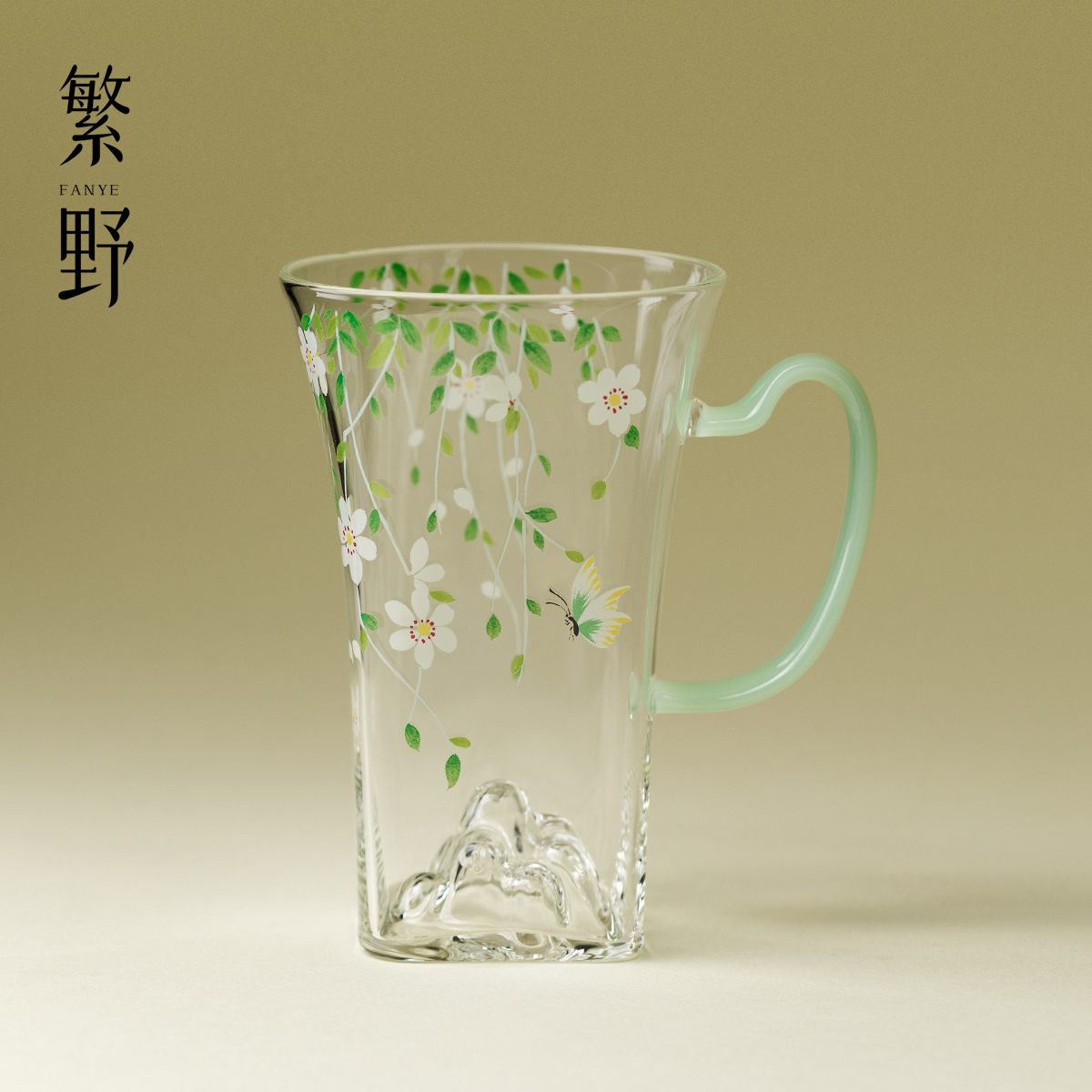 繁野 梨花绿茶水杯高硼硅耐热马克杯个人专用主人杯喝水泡茶杯