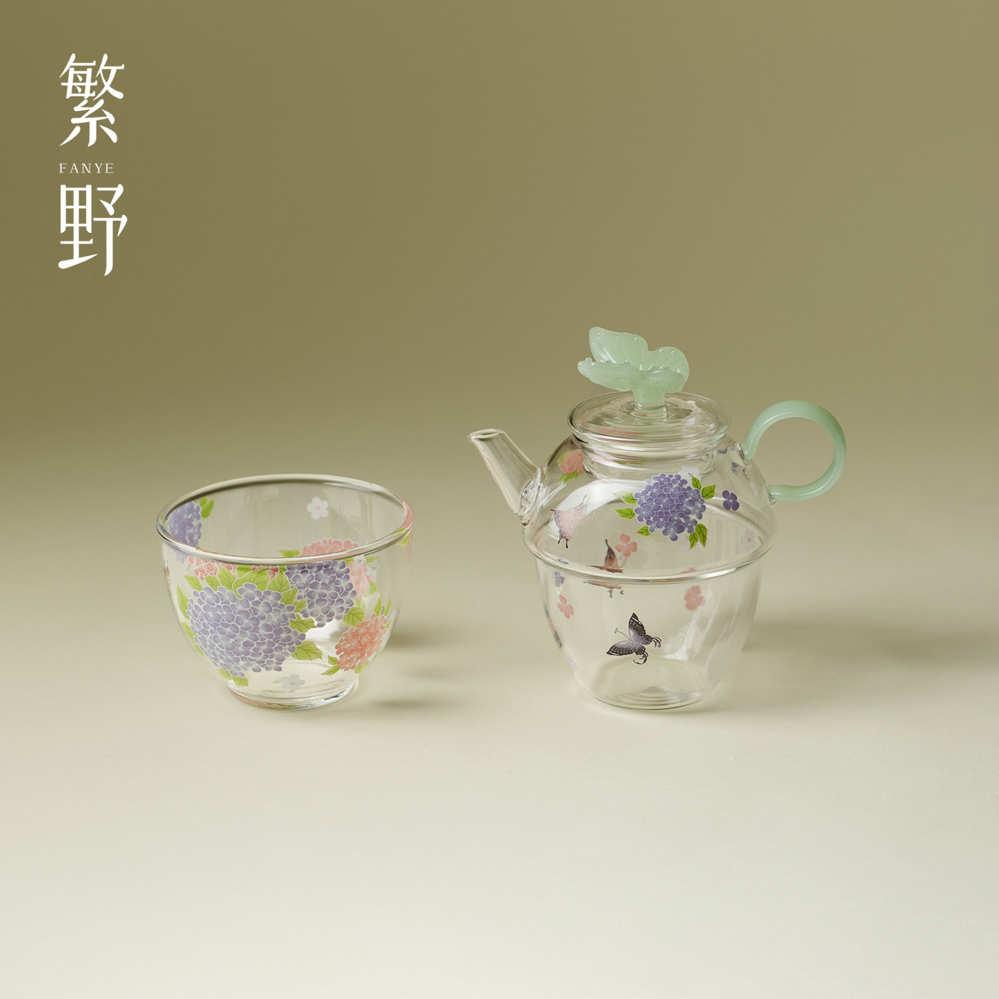 繁野锦簇绣球一人饮套装耐热玻璃加厚茶壶茶杯精致轻奢高颜值茶具
