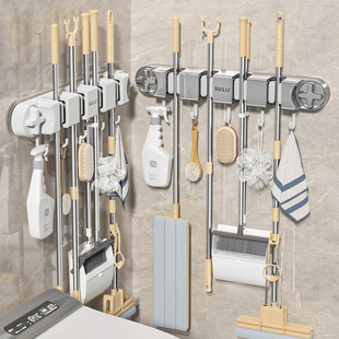 吸盘拖把夹壁挂卫生间免打孔挂钩卡扣扫把拖布收纳挂架墙上置物架