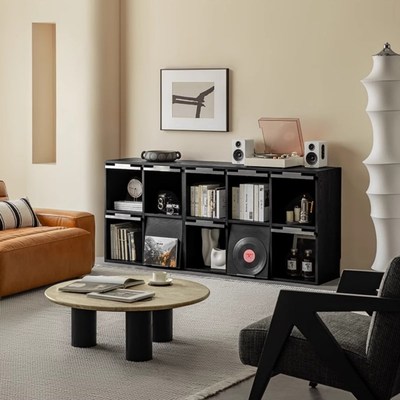 皮埃尔柜实木书柜自由组合柜一体靠墙客厅黑色模块展示柜储物边柜