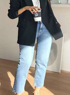 Straight jeans women 2023 spring Korean fashion high waist r