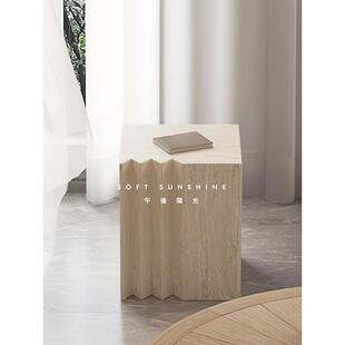 自然黄孔大理石开槽角边桌装 饰雕塑基座柱墩展示桌 Sabi风格 Wabi