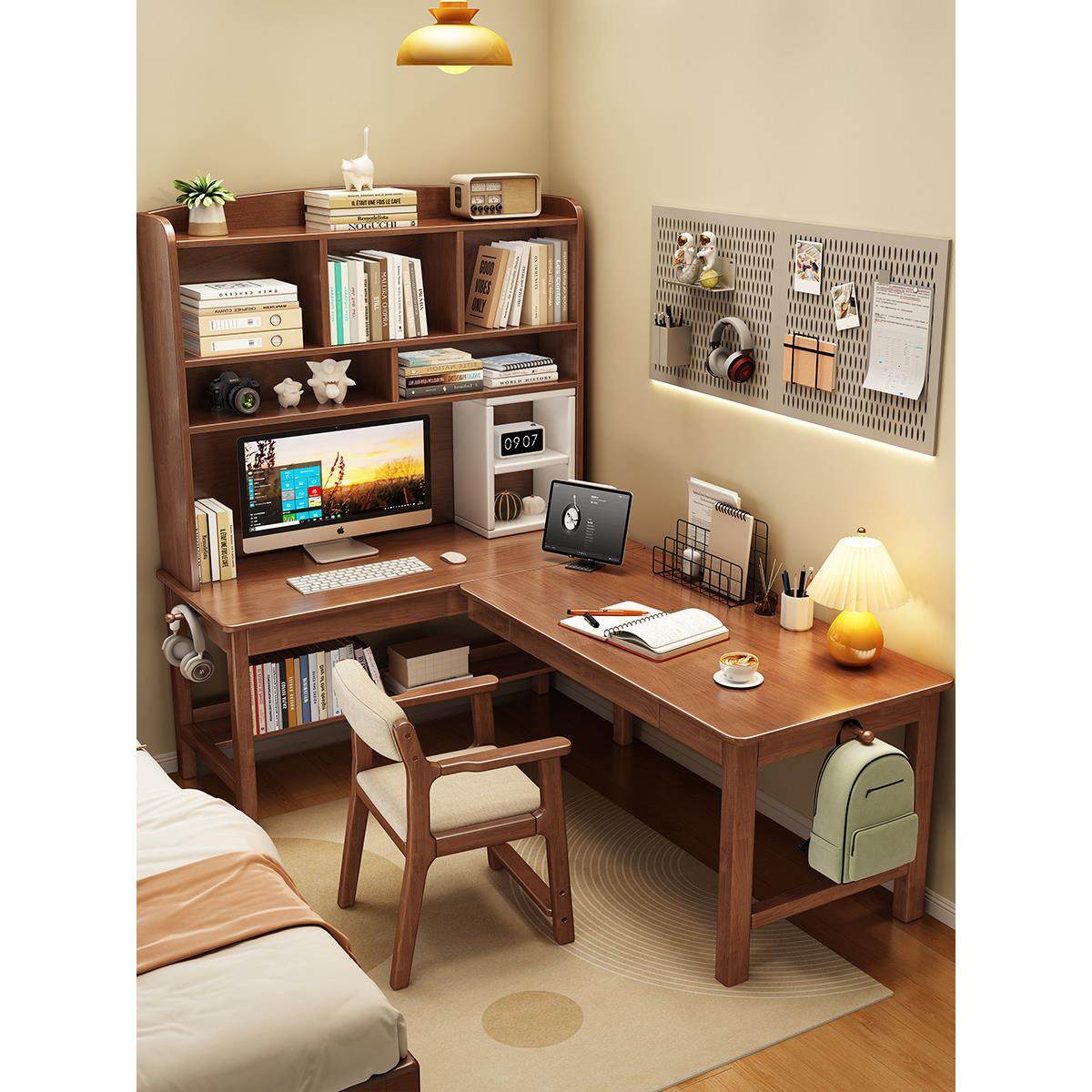 实木角桌书架集成桌书房墙7字l型电脑桌家庭卧室角书房桌,住宅家具,转角桌,淘宝优惠券,粉丝福利购,淘宝优惠卷