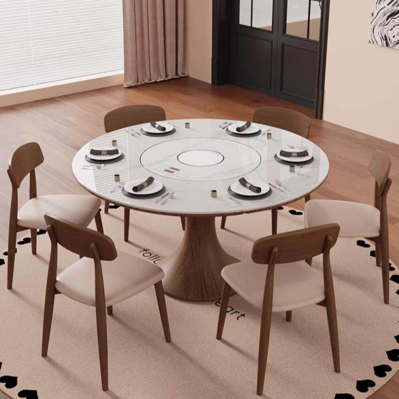 多功能岩板餐桌电磁炉电动转盘家用圆形饭桌伸缩折叠实木可变圆桌