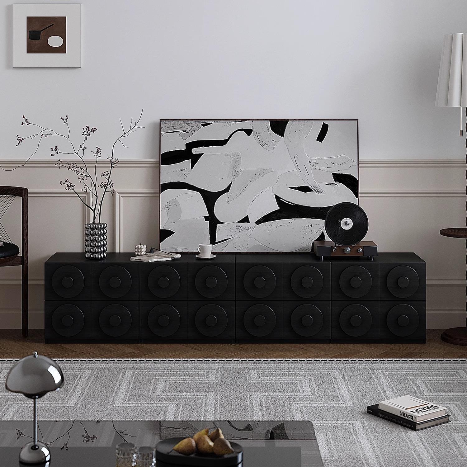 中古实木卡门斗柜黑色电视边柜模块化自由组合柜储物收纳床头柜子