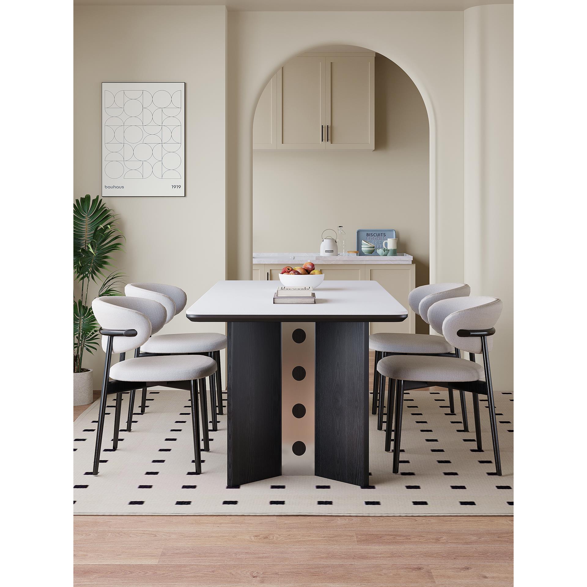 新款意式极简岩板餐桌椅组合设计师现代简约家用小户型长方形饭桌