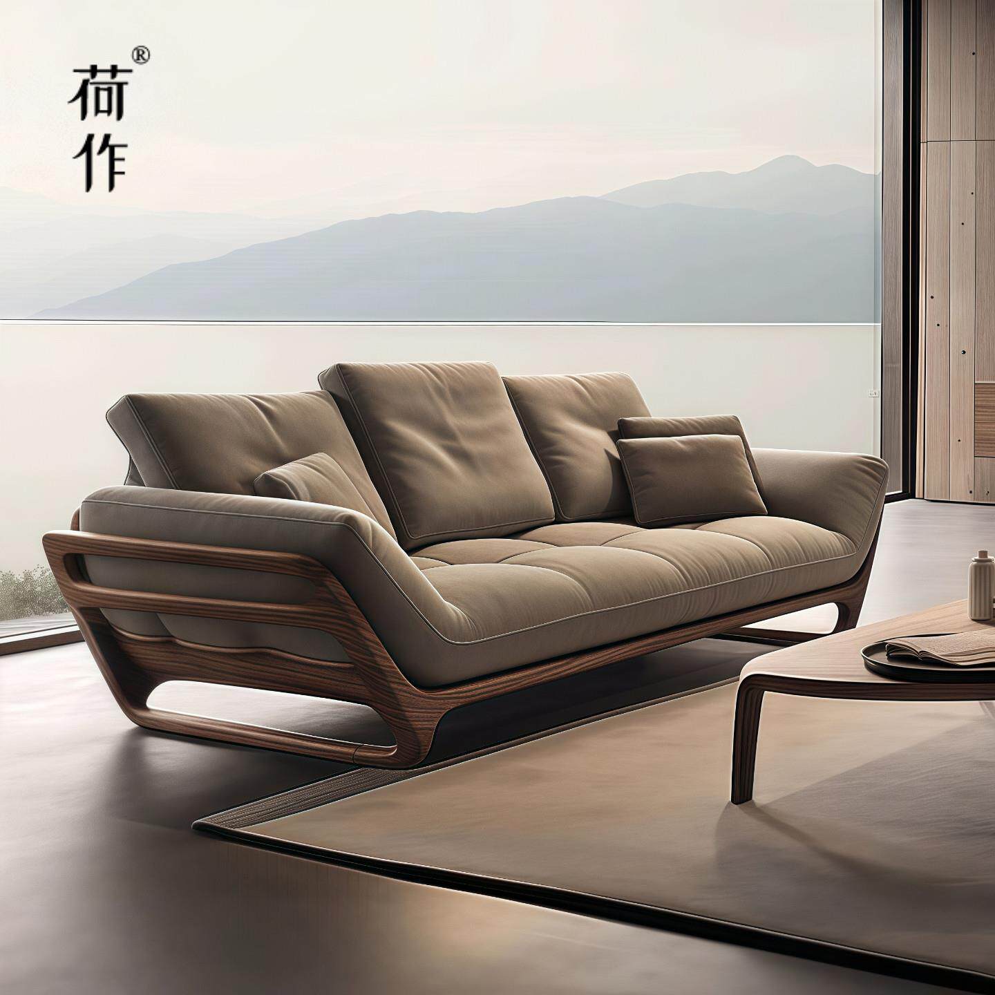 荷作北美黑胡桃木布艺沙发新中式实木别墅客厅家用接待定制家俱