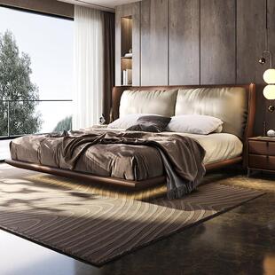 2米x2米2悬浮床网红真皮床轻奢主卧高端大气齐边榉木储物实木大床