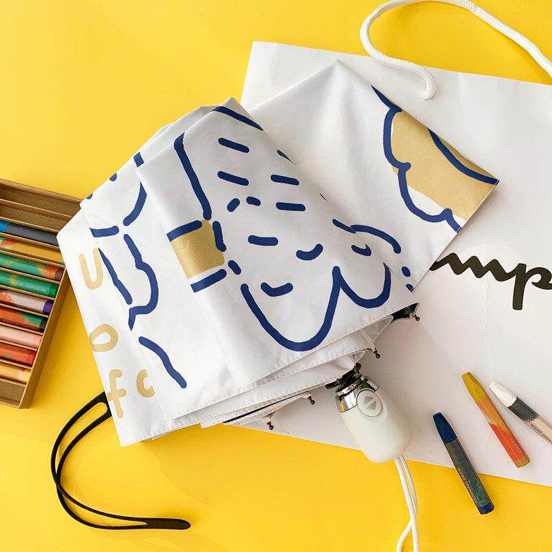 韩版ins可爱盐系创意全自动晴雨两用伞超轻小五折折叠防晒遮阳伞