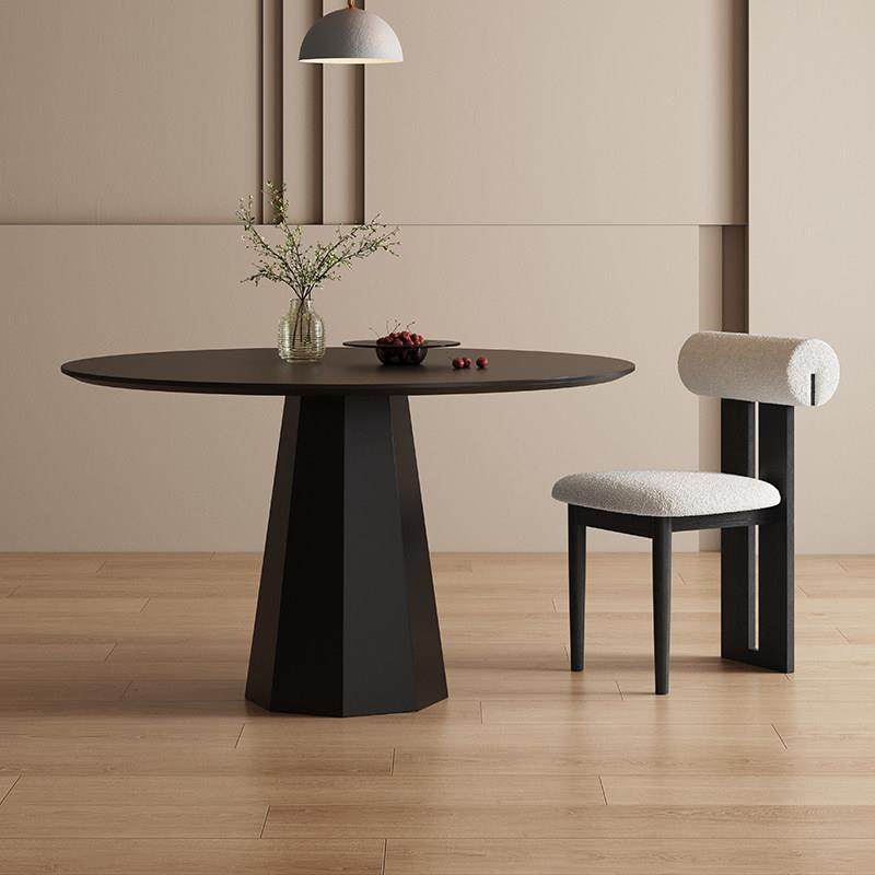 法式极简圆形岩板餐桌家用黑色带转盘简约实木复古德利丰全托圆桌,住宅家具,岩板餐桌,淘宝优惠券,粉丝福利购,淘宝优惠卷