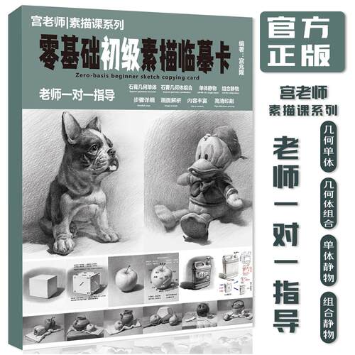 宫老师零基础初级素描临摹卡几何体静物单体组合基础美术入门教材
