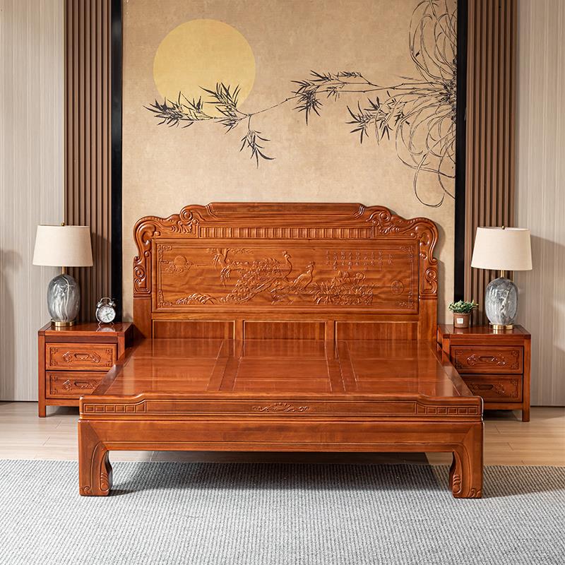 金花梨木全实木床加粗老虎脚大床中式榫卯结构卧室家用1米8双人床