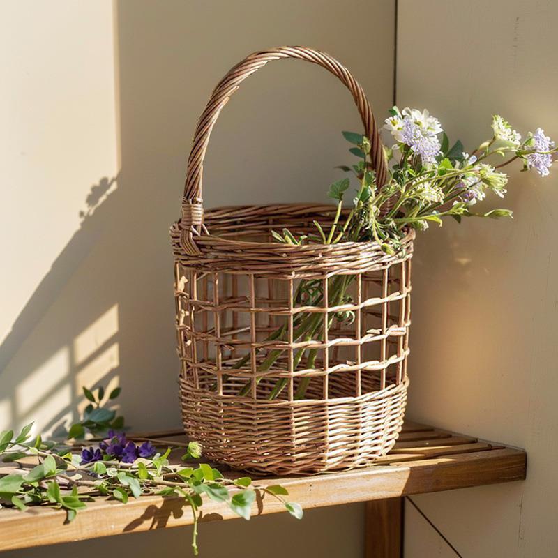 柳编编织手提水果篮藤编竹编春游篮子法式纯手工编织鲜花插花花篮