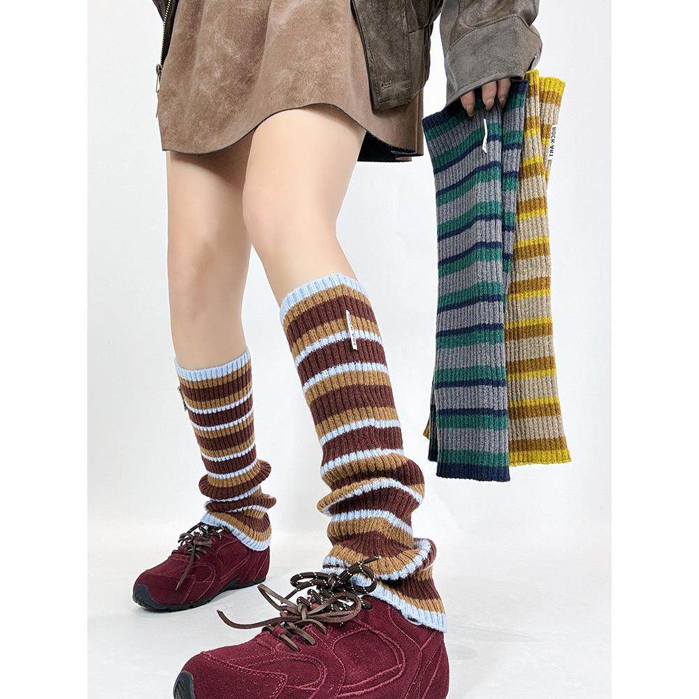韩国东大门同款秋冬针织袜套女长筒个性彩色条纹辣妹风小腿堆堆袜,女士内衣/男士内衣/家居服,长筒袜,淘宝优惠券,粉丝福利购,淘宝优惠卷