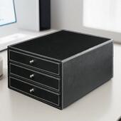 桌面文件柜办公室PU皮革加厚多层组合资料柜桌面抽屉式 置物架储物