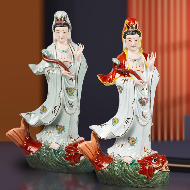 陶瓷坐莲南海观音菩萨佛像客厅家用会所供奉观世音菩萨观音像摆件