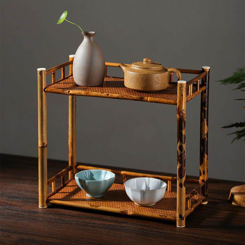中式围炉煮茶手工梅鹿竹茶棚茶道桌面茶台收纳柜博古架茶杯架茶具