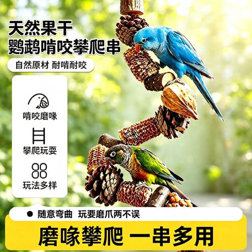 天然干果鹦鹉站杆！磨牙磨爪玩具