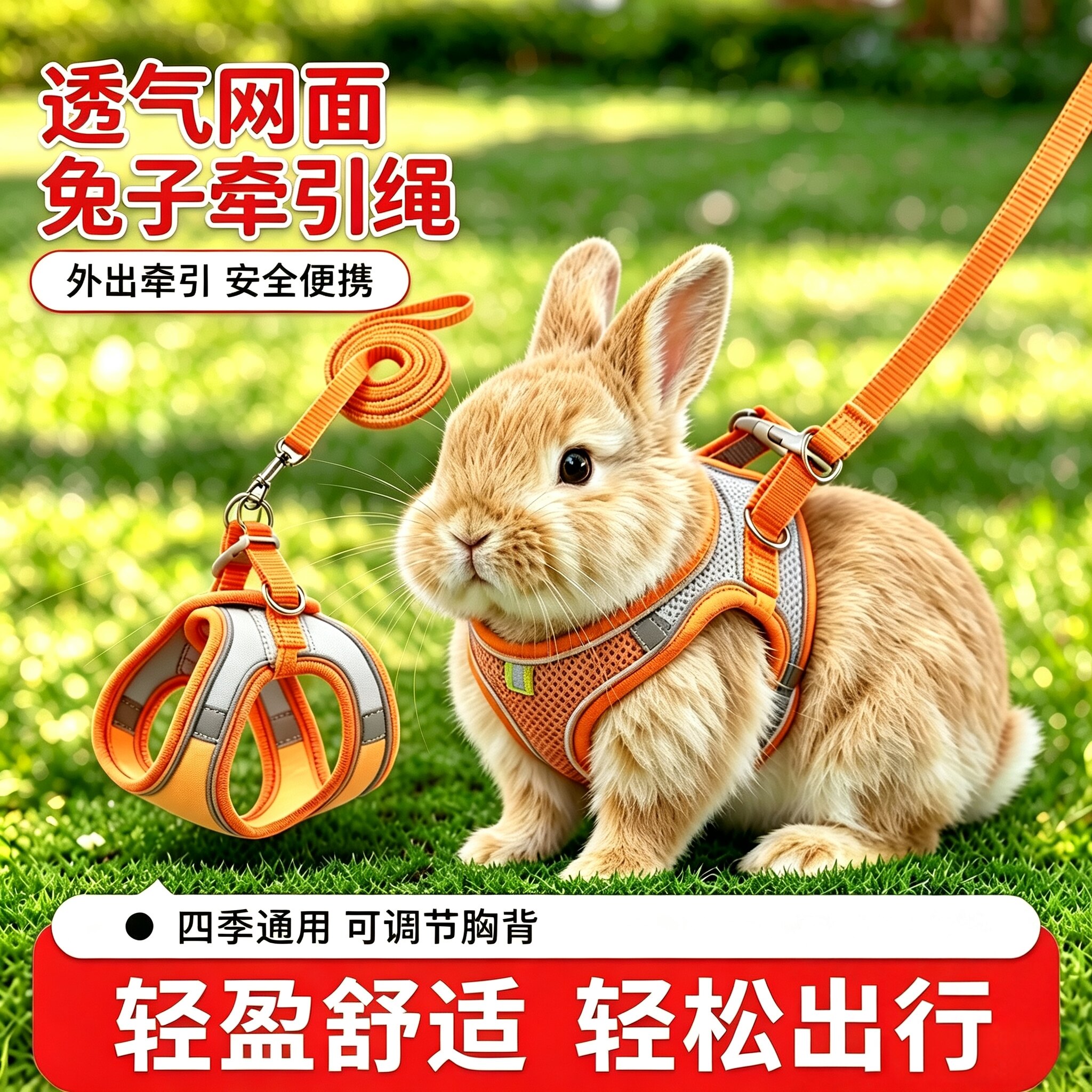 兔子牵引绳防挣脱外出绳可调节